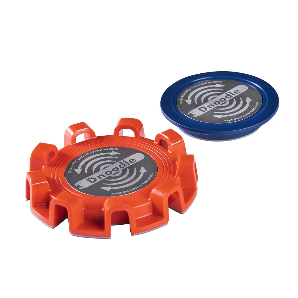 TwistLatch Starter Kit showing 100mm orange Dock Plate and 50mm blue Key Plate